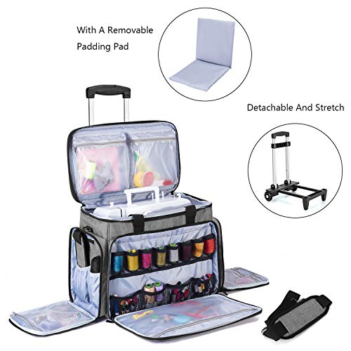 LUXJA Sewing Machine Case with Detachable Dolly, Gray - color: Gray, style: Sewing Machine Trolley