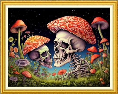 Funxvoot Stamped Cross Stitch Kits Beginners Full Range of Embroidery Starter Kits for Adults 11CT Printed Cross Stitch Kits for Beginners Adults-Skeleton Mushroom 16x20 inch - color: CrossStitch52