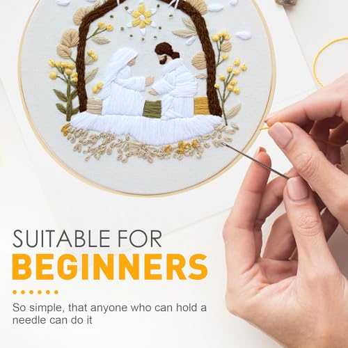 Christian Nativity Embroidery Kit for Beginners Adults Easy Embroidery Starter Kit Nativity Patterns Cross Stitch Kits Full Embroiderys Hoop Kits Needlepoint Kits with Instruction Needles and Thread - color: Christian Nativity