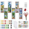 FREEBLOSS 6 Set Cross Stitch Bookmark Kit 11 CT Stamped Cross Stitch Kit DIY Embroidery Bookmark Kits for Adult Beginners with Instructions, Window Views, 6 x 20 cm/8" x 2.4" - style: Windows