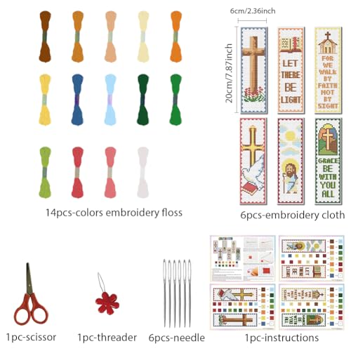 FREEBLOSS 6 Set Cross Stitch Bookmark Kits 8"x2.4" Plaid Biblical Theme - style: Bible