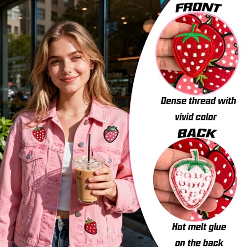 Strawberry Iron on Patches, Strawberry Embroidered Appliques Sew on Patches for Clothing, Hats, Backpacks, Jackets, and Bag 12Pcs - color: Strawberry Patches 12Pcs
