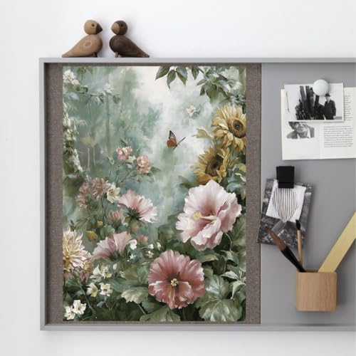 3 Sheets Dreamy Woodland Floral Rub on Transfers for Craft 12×6in - style: Misty Flowers