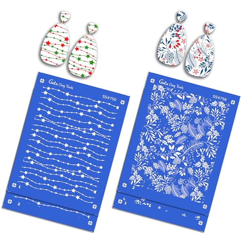 2 Layers Christmas Star String Slik Screens, 2 Layers Christmas Berry silkscreens for Polymer Clay Earring Making SSCMB-66 - color: SSCMB-66