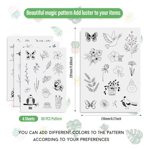 Magibeads 60 Patterns Leaf Flower Bird Insect Water Soluble Embroidery Patterns Plant Bonsai Butterfly Spring Stick and Stitch Transfer Embroidery Paper for Adult Beginners Hand Sewing Starter Kit - color: Flower & Leaf & Butterfly