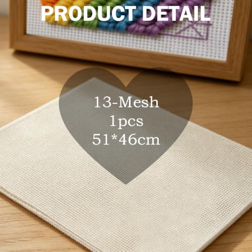 Needlepoint Canvas Beige Embroidery Blank Fabric, 13 Mesh Needlepoint Canvas, Cross Stitch Fabric for Beginners, 51 X 46 CM Beige Cloth Embroidery Blanks