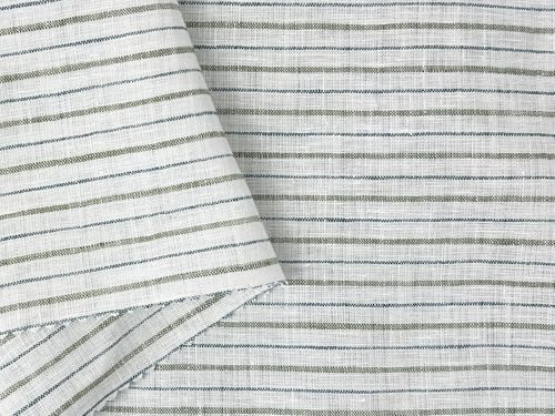 100% Linen Fabric – Lightweight Prewashed – Horizontal Stripe Patterns – Precut Style – Soft & Breathable – 52” Width – by The Linen Lab (Green & Blue 4774, 1 Yard pre Cut) - color: Green & Blue 4774, size: 1 yard pre cut