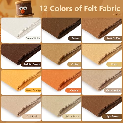 12 Rolls 8"x35" Large Stiff Felt Sheets, 1mm Felt Fabric Sheet for Crafts - color: Brown Series