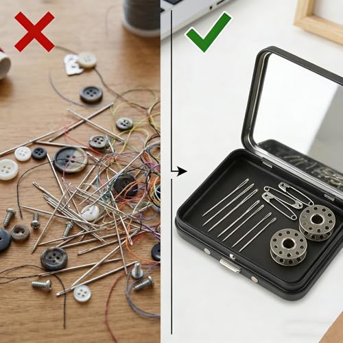 2Pcs Magnetic Needle Holder Case, Built-in Magnet Storage Box for Sewing Craft Knitting Embroidery Organizers, Secures Needles Pins Needlepoint Scissors Under 3.2inch/8.1cm(Black) - color: Black
