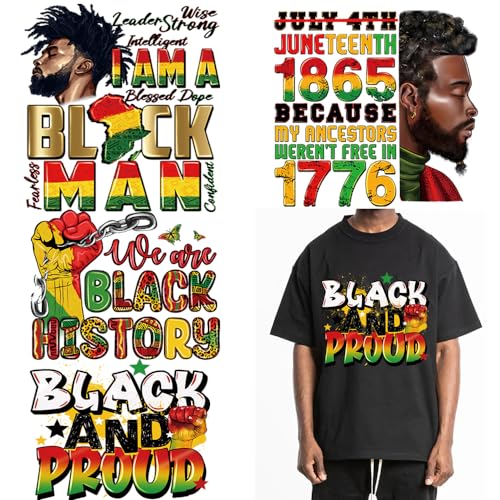 4 Packs Juneteenth Iron on Transfer Stickers Patches 1865 Black History Heat Transfer Vinyl Decals for Clothing Black Men Proud Lives Matter Design Washable Iron on Appliques for T-Shirt Pillow Bags - color: Juneteenth D