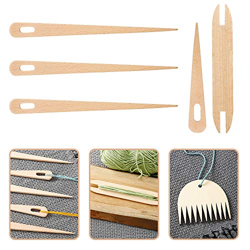 WILLBOND 7 Pcs Wood Weaving Tools Hand Loom Stick Shuttles Comb Needle