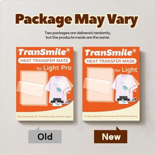 TranSmile Heat Transfer Mask for Inkjet Light Heat Transfer Paper (10 Sheets, 8.5"x11"), Clear Iron on Transfer Tape for Light Printable HTV - color: Light Mask, size: 10 Sheets