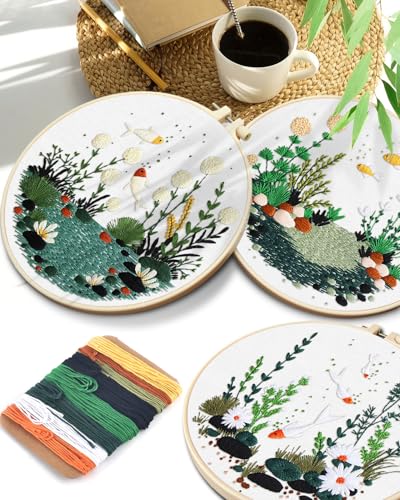 TINDTOP 5 Pack Embroidery Kit for Adult, Embroidery DIY Starter Kit - color: Fish World