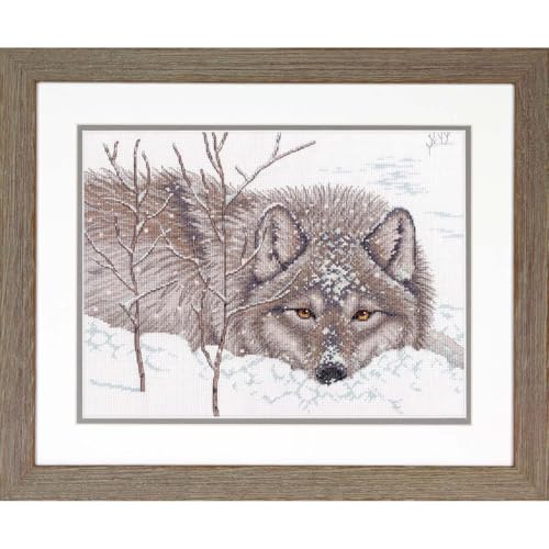 Dimensions Wolf in Snow Cross Stitch Kit, 14 Count White Aida Cloth, 14" x 14"