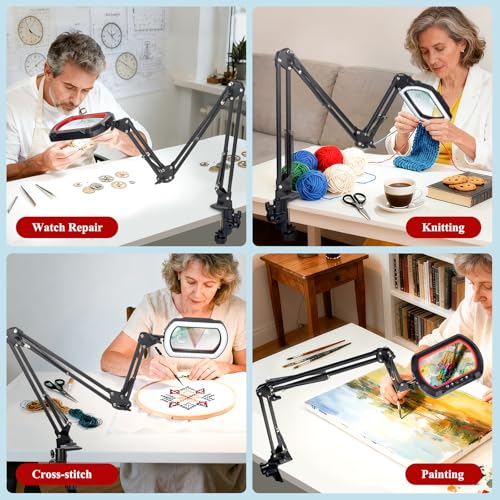 12X 30X Square Magnifying Glass with Light and Clamp - color: Red, size: 12X 30X