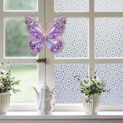 ARPADAMO Hanging Diamonds Art kit for Adult,DIY Butterfly Pendant Diamonds Painting Art Kit, 7.8x7.8 inch Acrylic Diamonds Painting Board Kit Ornament, Special Crystal Diamond Hanging Ornament - color: DP02311