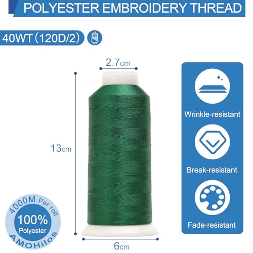 High Tenacity Polyester Embroidery Machine Thread 40WT(120D/2) 4000M Per Spool for Commercial and Domestic Embroidery Machine (Cadmium Green-1851) - color: Cadmium Green-1851