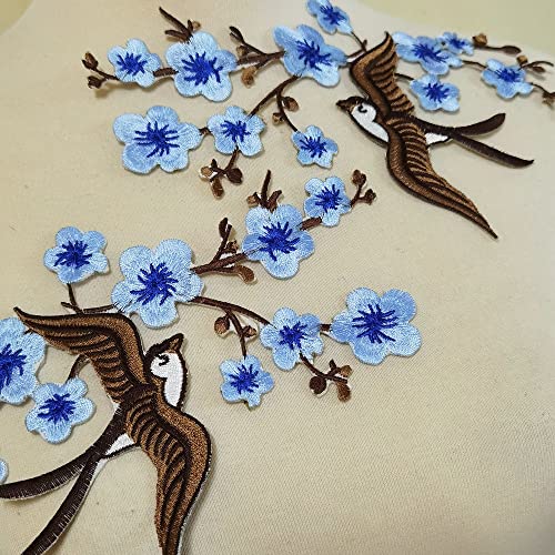 1pair Quince Sakura Flower Embroidery Iron On Applique Patches (Blue H) - color: Blue H