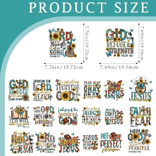 Dazoratix Christian Iron on Patches - 20 Sheets Sunflower Bible Verse DTF Ready to Press Heat Transfers Vinyl Design Religious Stickers Decals for T Shirts Clothes Clothing Hoodies Applique DIY Crafts - style: Sunflower Christian