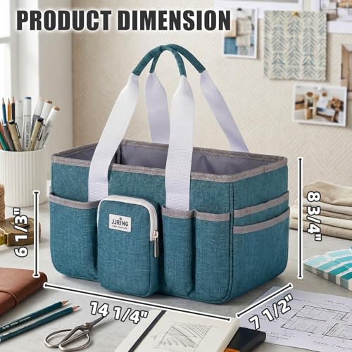 JJRING Large Foldable Craft Organizer Tote With Zipper & Divider, Green - color: Green, size: Large