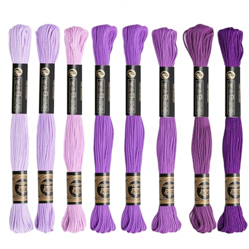8 Skeins Cotton Embroidery Floss, 8.75yds for Hand Embroidery (Purple Mix - color: Purple Mix