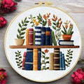 JOZYSH Beginners Stamped Books and Flowers Pattern Embroidery Kit Cross Stitch Kit Embroidery Starter Kit with Instructions, Embroidery Hoops for Home Ofiice Decor