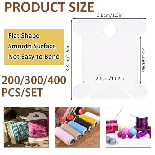 300 PCS Embroidery Floss Bobbins, Plastic Embroidery Floss Organizer, White Sewing Machine Bobbin for Cross Stitch, Thread Holder Sewing Storage for Sewing Thread, Needlework Supplies