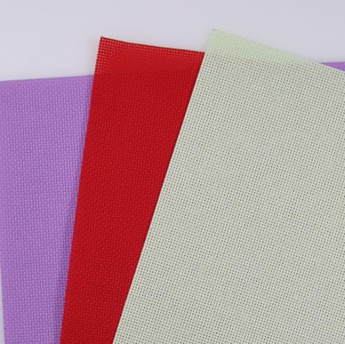 KCS 3 pc of 15" x 18"(38cmx45cm) Counted Cross Stitch Cotton Aida Cloth Needlework Rolled Fabric Box,18CT,Light Green+Lavender+Red - color: Light Green+lavender+red, size: 18CT