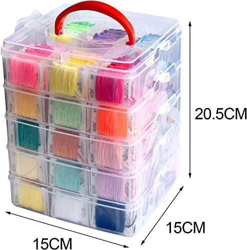 301 Embroidery Floss Set Including Cross Stitch Threads Friendship Bracelet String with 5-Tier Transparent Box, Floss Bobbins and Cross Stitch Kits - size: 5-Tier box