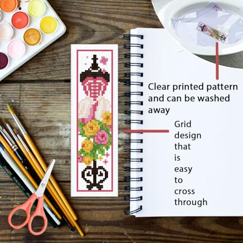 ORIGACH 6 Set Mannequin with Flowers Cross Stitch Bookmark Kit for Beginner - style: Mannequin with Flowers