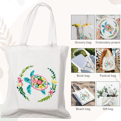 Nuberlic Embroidery Tote Bag Kit for Beginners with Sea Turtles Pattern - color: color2