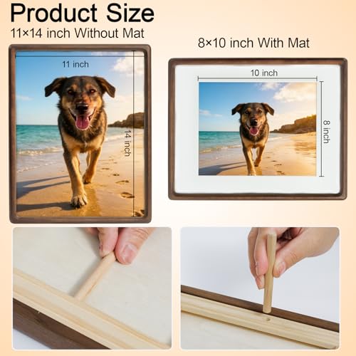 11x14 Picture Frames Walnut Solid Wood with Real Glass - size: 11×14