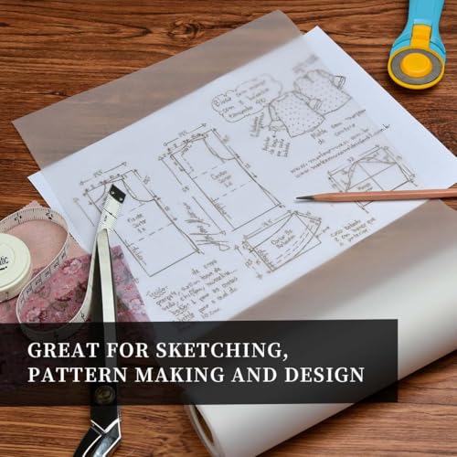 SEMLEART Trace Paper roll 10inchs x 25 Yard,32lb/50gsm,Translucent White tracing Paper for Drawing, Sketching，Sewing Pattern Gift Wrapping,Dressmaking - Sketch & Drafting Paper roll - size: 10in×25yd