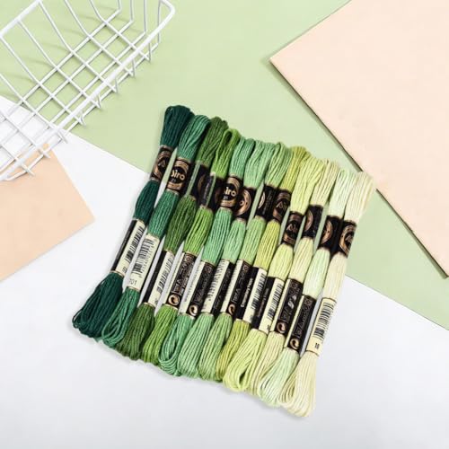 12 Skeins 105 Yards 6 Ply Green Cross Stitch Floss Embroidery Thread Friendship Bracelet String Variegated Gradient Bulk Polyester Yarn Set for Crochet Knitting Sewing Weaving DIY Crafts - color: Multi Green Color