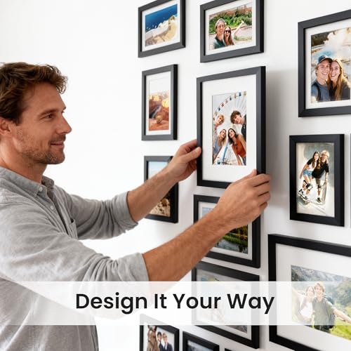 upsimples Picture Frames set of 19, Including 8x10, 5x7, 4x6 Black Frame - color: Black