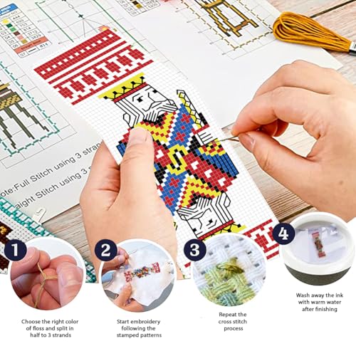 FREEBLOSS 6 Set Cross Stitch Bookmarks Kit Poker Stamped Cross Stitch Kit DIY Embroidery Bookmark Set with Instruction for Adults Beginners Gift for Reading Enthusiasts 8 * 2.4inch 11CT - style: Playing Cards