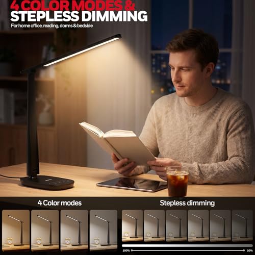 Honeywell LED Desk Lamp for Home Office Eye-Caring Dimmable Reading Light - color: Black