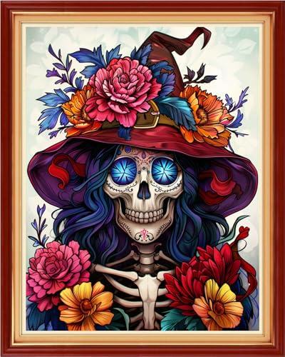 Foxhool Stamped Cross Stitch Kits,11CT Printed Cross Stitch Pattern Full Embroidery Kits for Beginner Needlepoint Kits-Skeleton Flowers 16x20 inch - color: Craftpatterns09