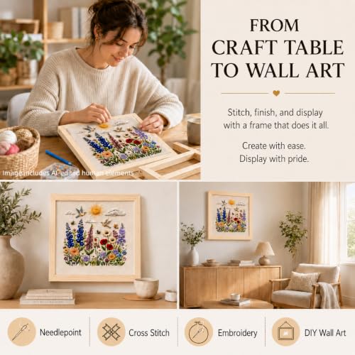 24 Pcs Needlepoint Stretcher Bars for Needlework, 6 Sizes Wooden Canvas Stretcher Bars with Thumb Tacks, Tack Puller Tool & Hanging Hardware, Adjustable Cross Stitch Embroidery Frame Kit, 6" to 16"