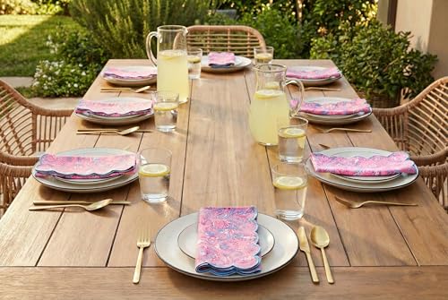 PurpleEssences Scalloped Cloth Napkins 18x18 in - BlushPink Edge Light Blue - color: Blush Pink Edges - Light Blue