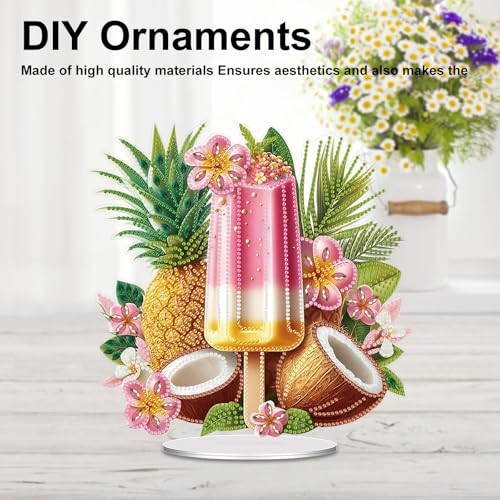 POETRYDRAW Diamond Art Ornament Desktop Kit Ice Cream Fruit, Stand Up Diamonds Painting Ornament for Adults, 5D DIY Special Diamond Gem Craft Tabletop Placement Board Kit - color: Ice Cream Fruit