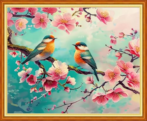 Artvxeay Stamped Cross Stitch Kits Beginners Full Range of Embroidery Starter Kits for Adults Printed Cross Stitching DIY Needlepoint Kit 11CT- Flower Couple Bird 16x20 inch - color: Color54