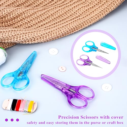 2Pcs Small Scissors All Purpose Craft Scissors Stainless Steel Mini Detail Craft Scissors Precision Straight Fine Tips Design for Paper Cutting,Scrapbooking - color: Purple,blue