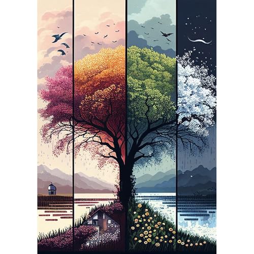 Tree Stamped Cross Stitch Kits for Beginners Adults,Landscape Dimensions Needlepoint Art Crafts,Counted Cross Stitch Kits Embroidery Kits for Beginners Adults for Home Decor 11.8x15.7inch - color: Cross Stitch-1011-4