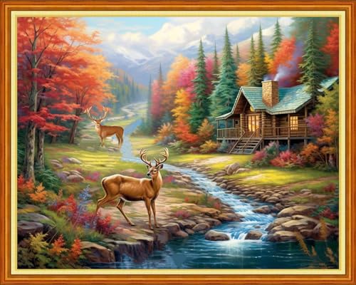 Dooxvey Cross Stitch Kits for Adults Beginners,Full Range of Cross-Stitch Stamped Kits Needlepoint Kits for Beginners Embroidery Kits 11CT Cross Stitch Patterns-Lucky Deer 16x20 inch, Manual Arts 12 - color: Manual Arts 12