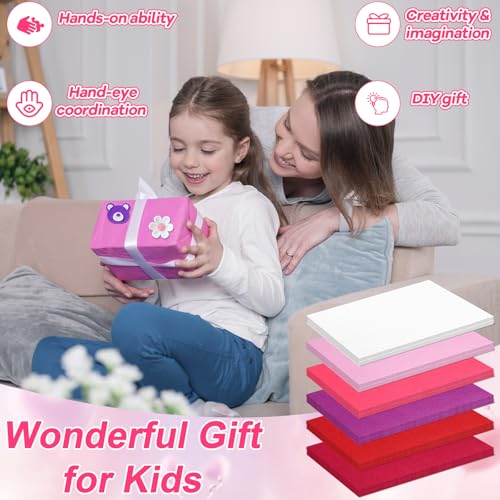 gisgfim 42Pcs Valentine's Day Pink-Purple Felt Fabric Sheet Craft Kit 8 x 12 Inch Assorted Soft Pink Felt Pack with Wiggle Eye Stickers Pom Poms Glitter Craft Supply for DIY Sewing Creative Art Deco - style: Valentine's Day Series