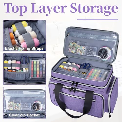 Anitor Sewing Supplies Organizer, Double Layer Sewing Storage Organizer - color: Purple, size: Medium