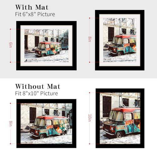 WUTL 8x10 Picture Frames Solid Wood 6x8 Photo Frame with Mat Black 6 Pack - color: Black, size: 8x10