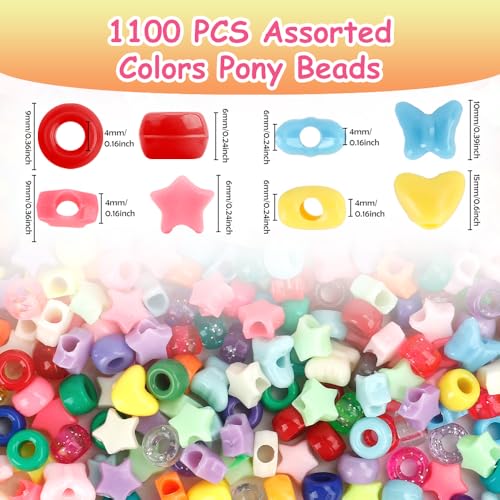 1100 Pcs Mixed Colors Shape Barrel Plastic Loose Beads for DIY Craft Projects, Jewelry Making, Bracelets, Hair Beads - color: 1100 PCS Mixed Colors Shape