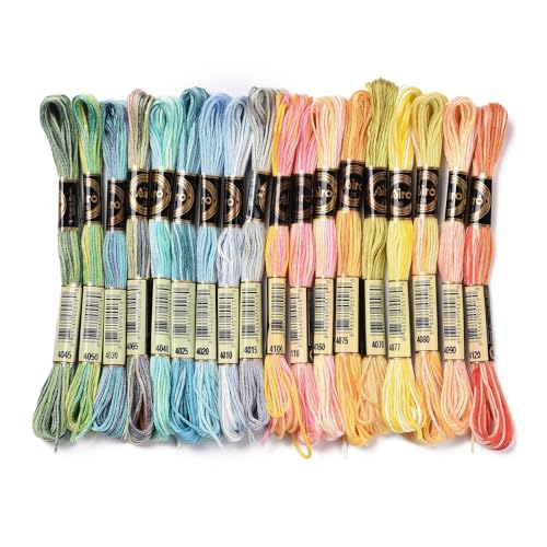 18 Skeins 18 Colors 6-Ply Polyester Embroidery Floss Cross Stitch Threads Segment Gradient Color for Jewelry Making Bracelet Stitching Craft Supply 0.5mm, Macaron - color: 18 Skeins, Macaron